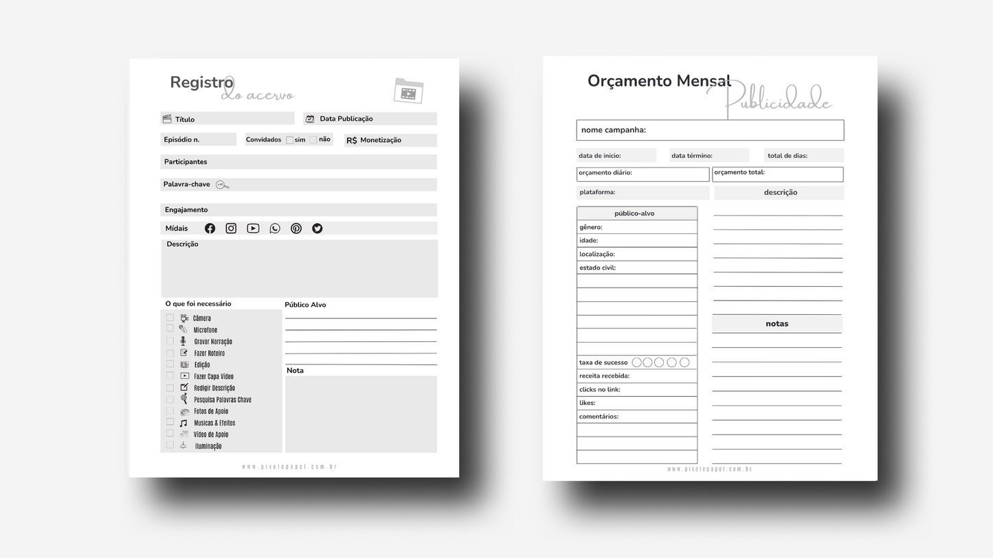 Planner Produção de Vídeo